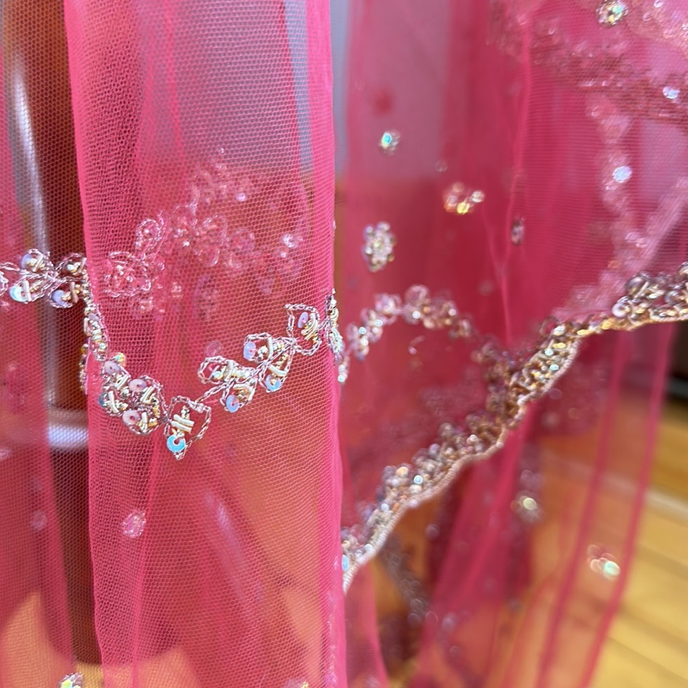 Golden Zardozi Pink Net Wrap - Picture 6 of 12
